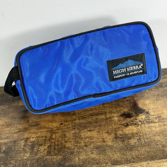 High Sierra Travel Dopp Kit Toiletry Bag Blue and Black Heavy Nylon Lined - Picture 1 of 11